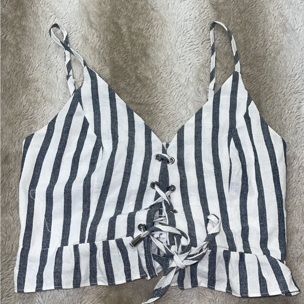 Striped Lace-Up Women's Top